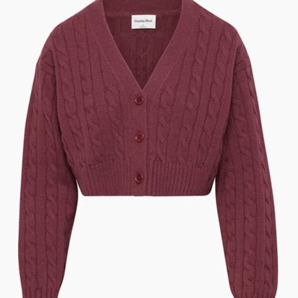 Aritzia Burgundy Cable Knit Cardigan - Picture 6 of 11